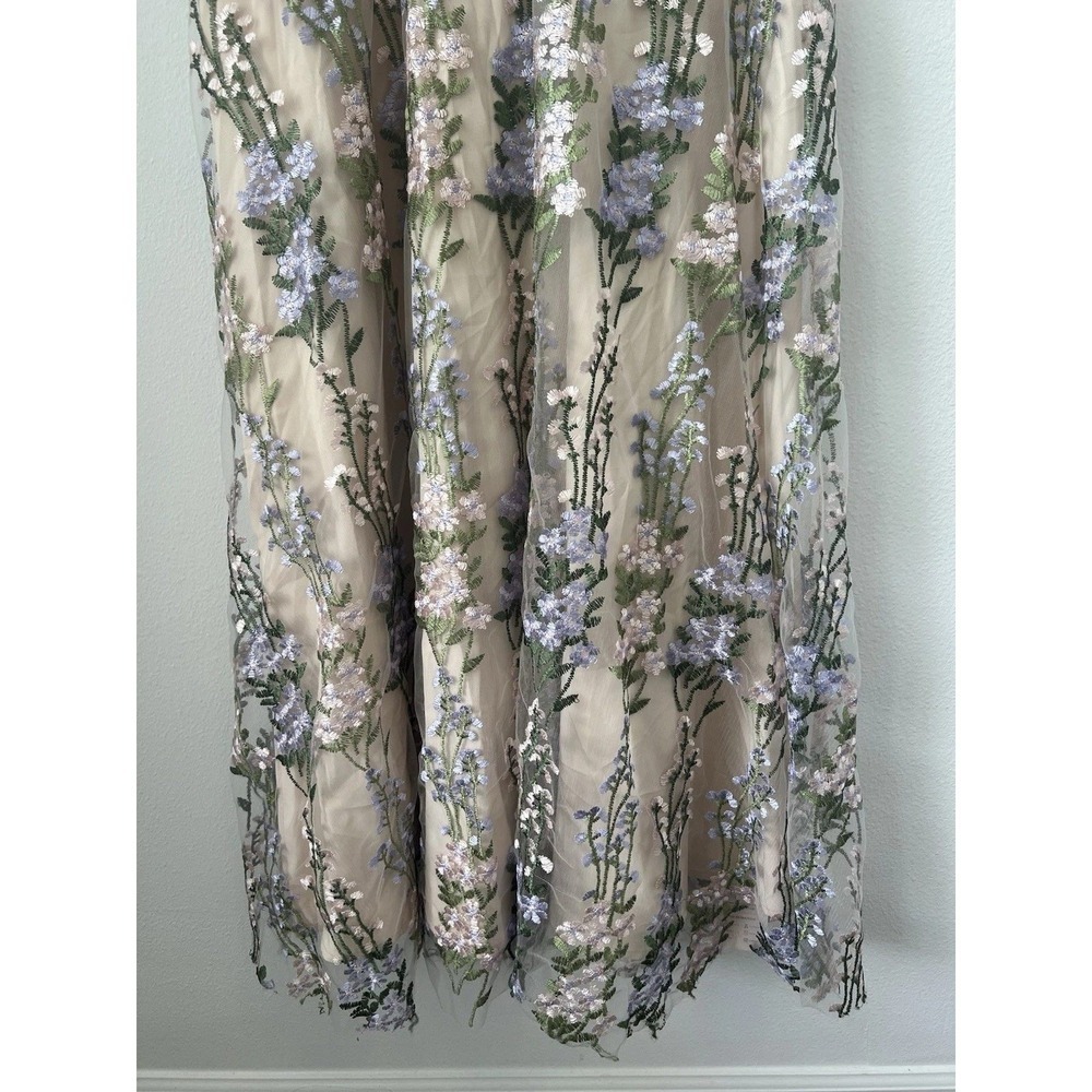 IWEMEK Floral Embroidered Mesh Maxi Dress V-Neck Beige Small 0497 - Picture 10 of 16